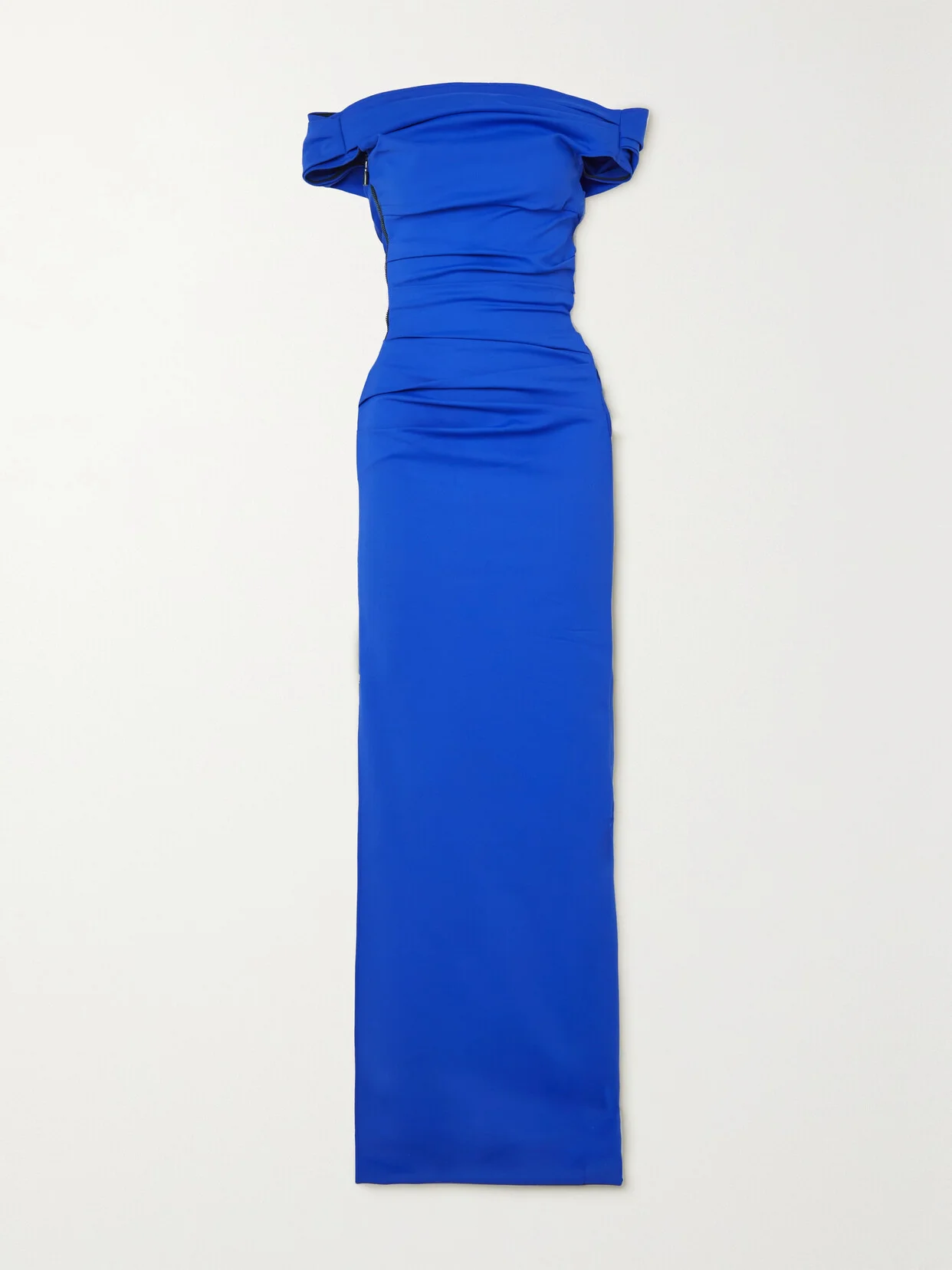 Assertion Off-the-shoulder Ruched Stretch-crepe Gown - 1