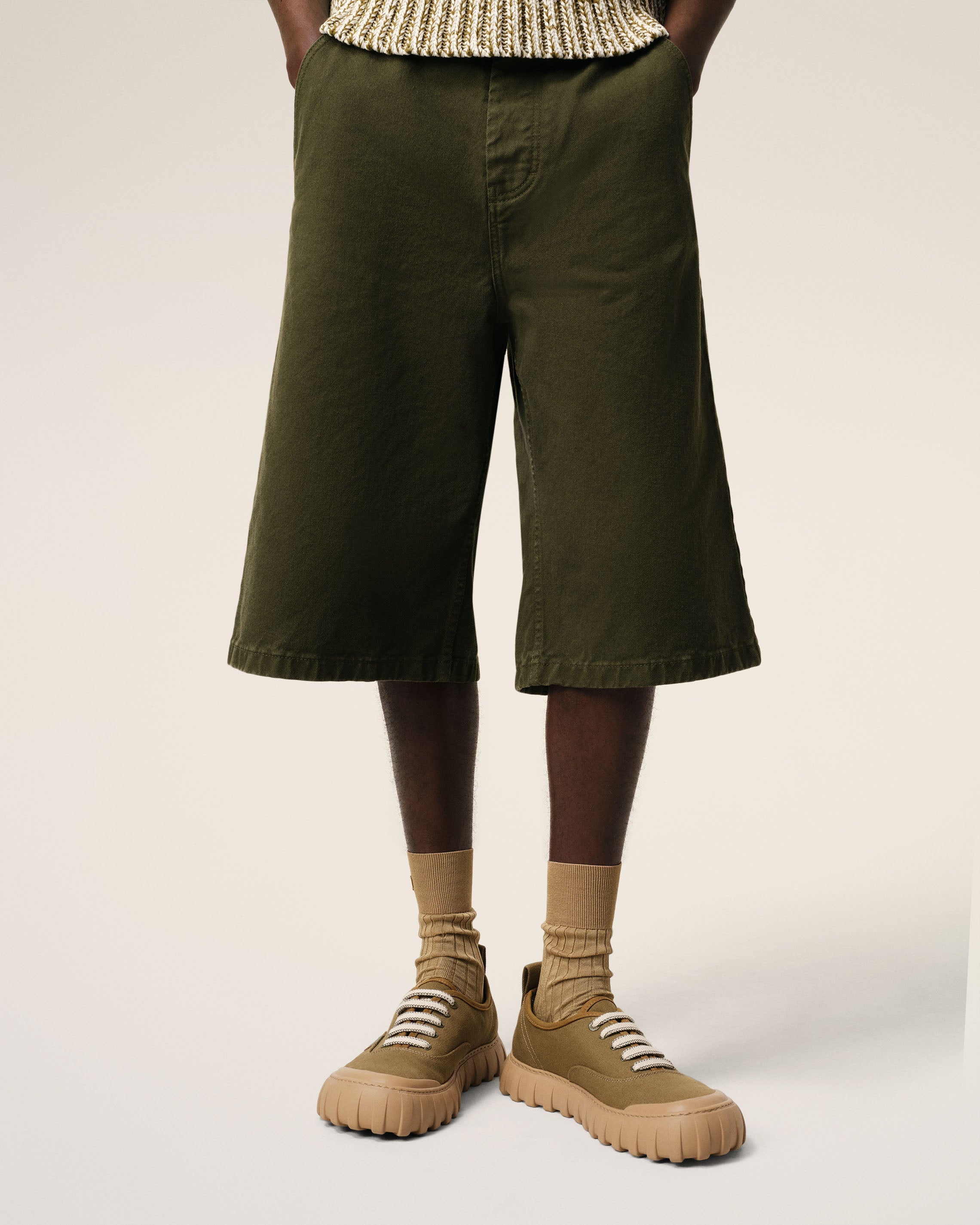 KHAKI COTTON LOW TOP TEMPO CANVAS SNEAKERS - 2