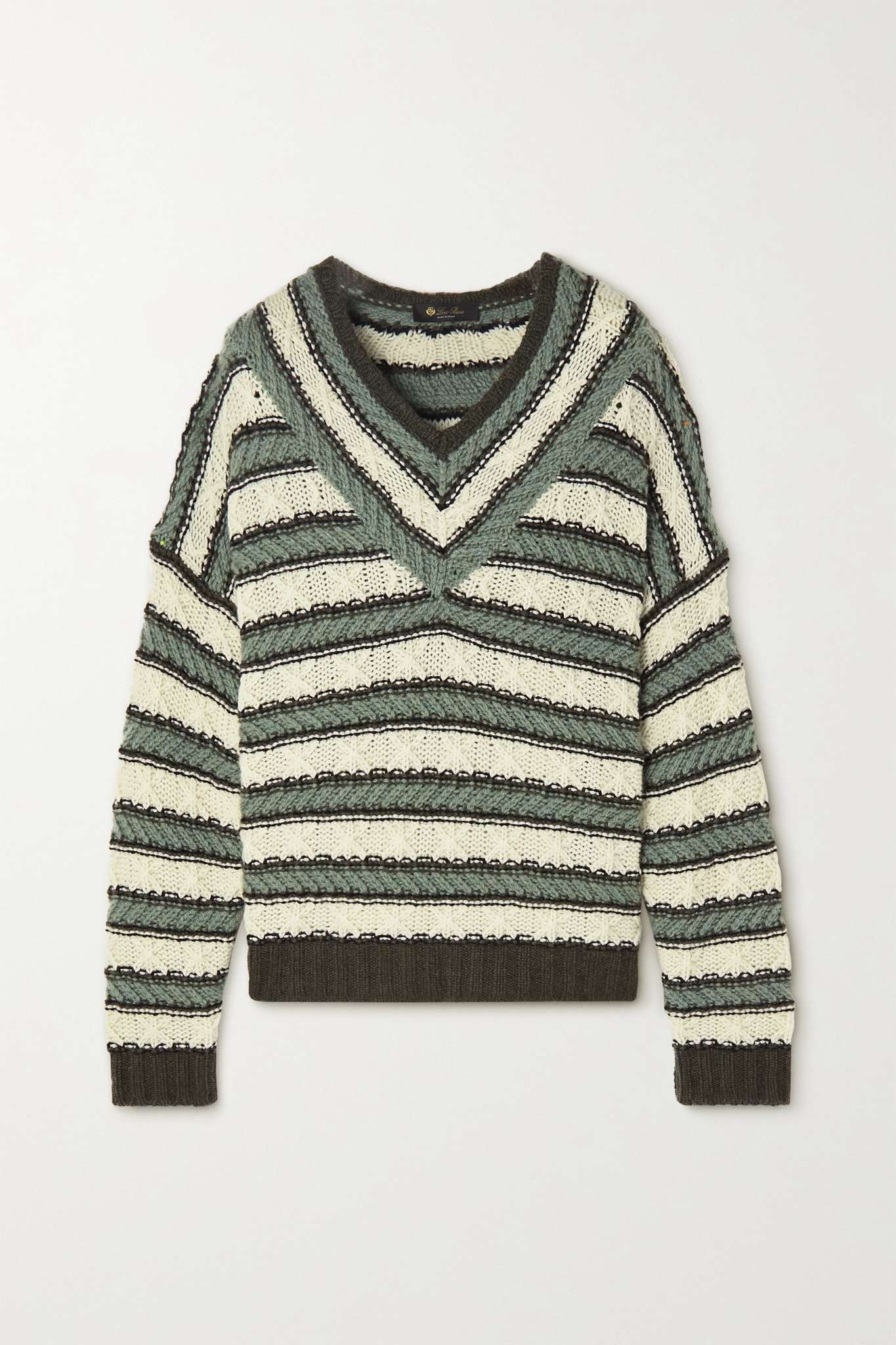 Cable-knit cotton-trimmed cashmere sweater - 1