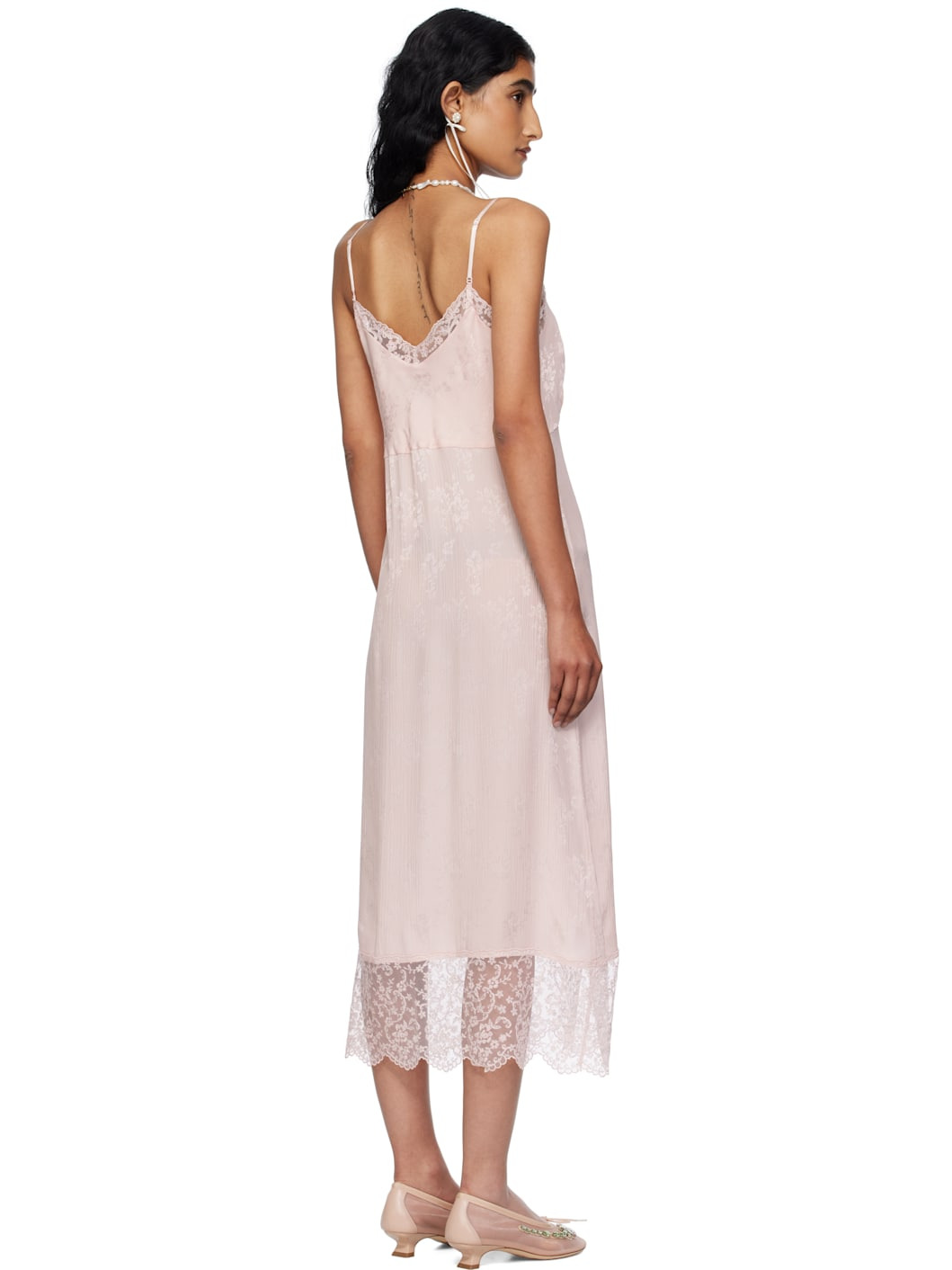 Pink Deep Lace Trim Slip Midi Dress - 3