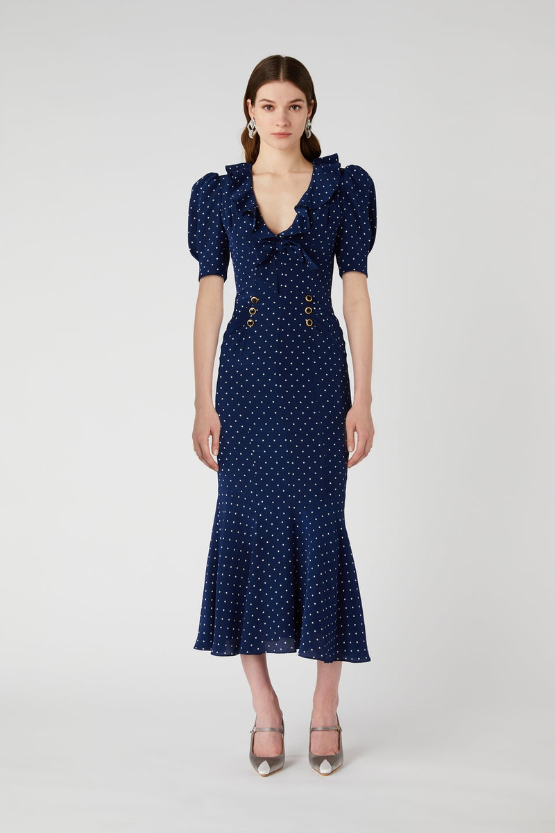 POLKA DOT PRINT SILK DRESS WITH RUFFLE AND BOW 4