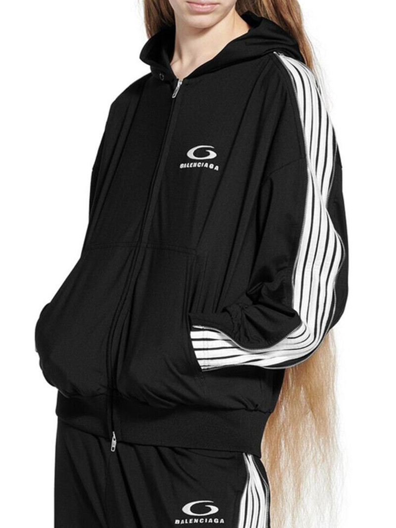 Women's Loop Sports Icon Zipped Zip-Up Hoodie - Black White 4