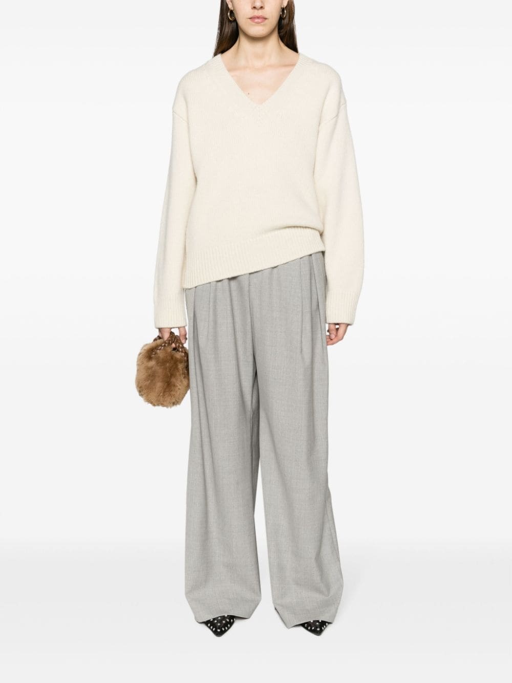 dropped-shoulder V-neck jumper - 2