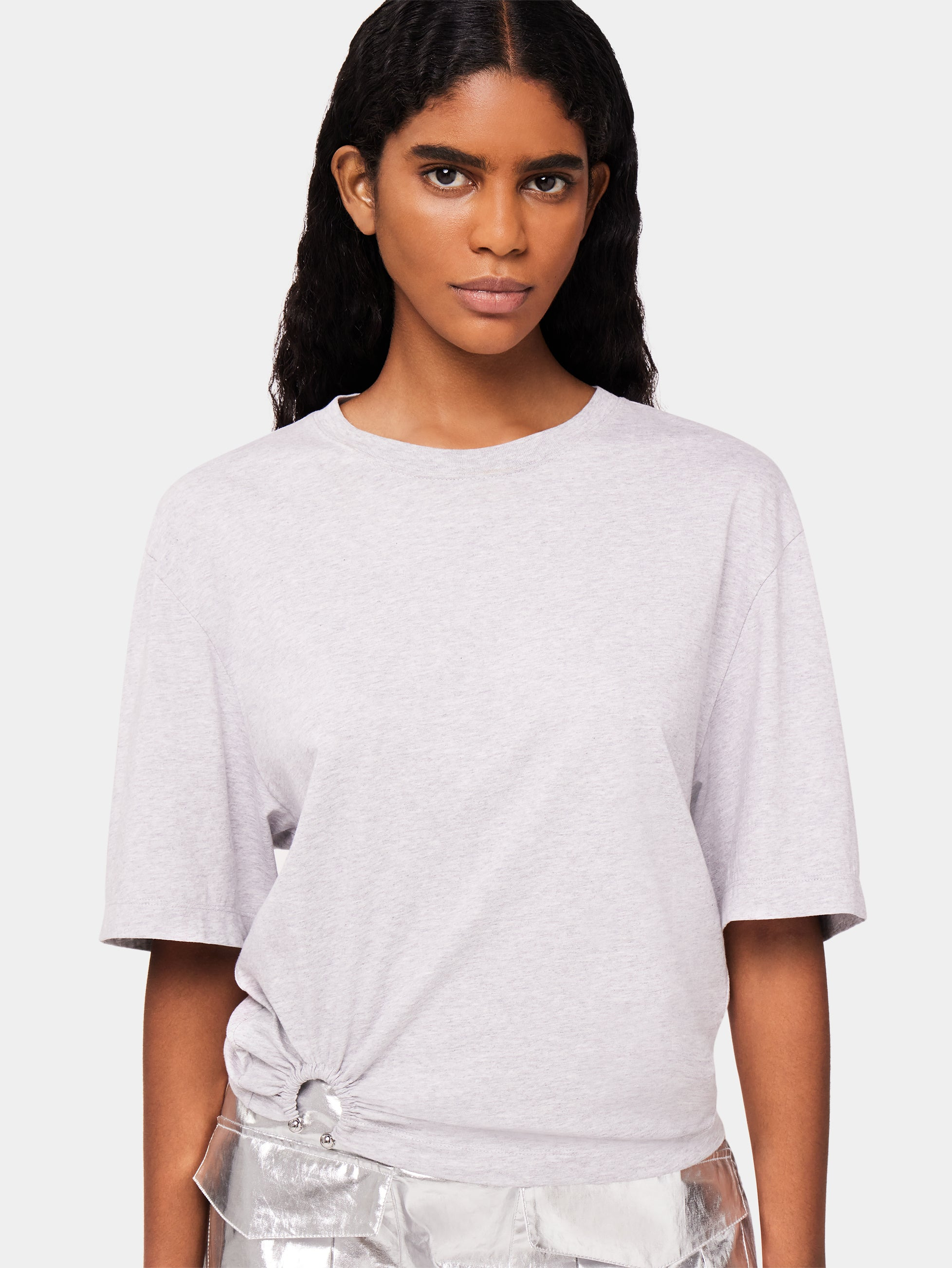 GREY T-SHIRT WITH PIERCING - 2