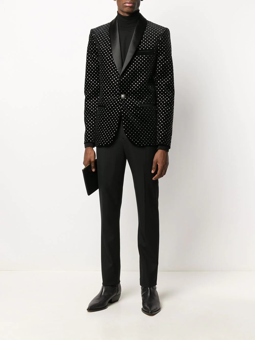 shawl lapel encrusted blazer - 4