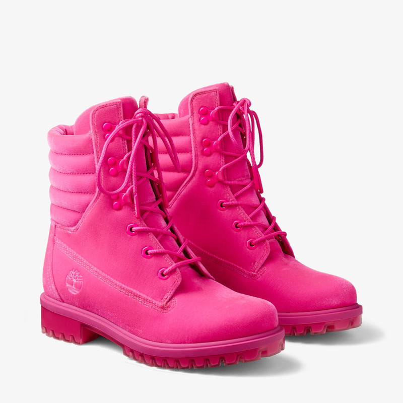 JIMMY CHOO X TIMBERLAND 8 INCH PUFFER BOOT Hot Pink Timberland Velvet Ankle Boots 3