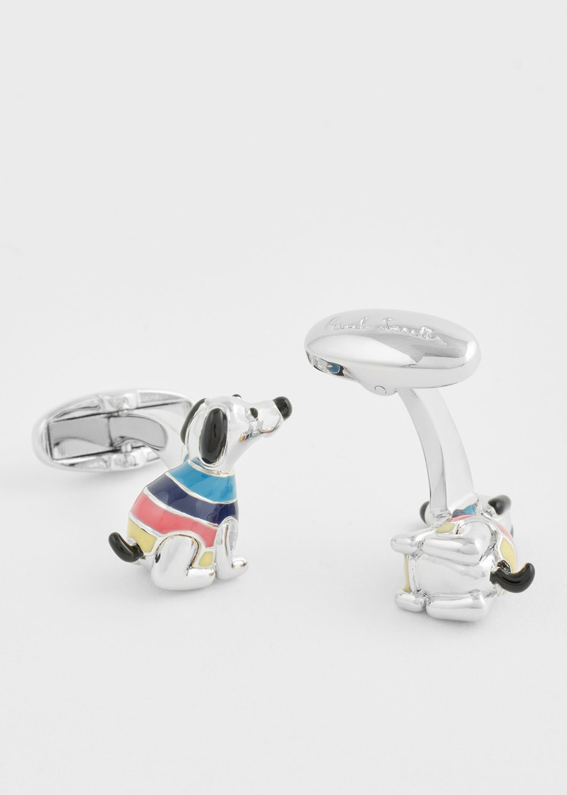 Paul Smith Silver 'Stripe Jumper' Dog Cufflinks outlook