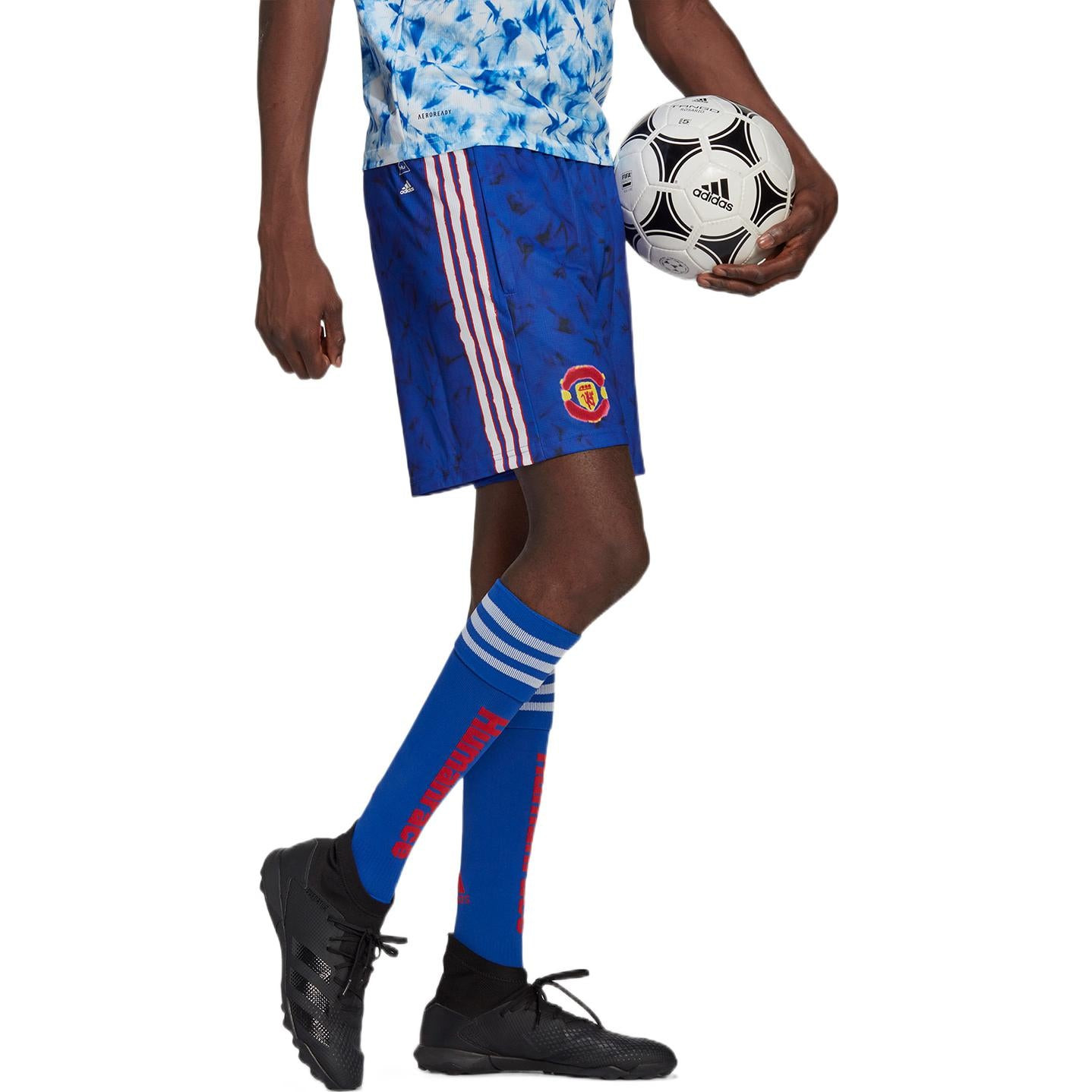 adidas Stripe Full Print Sports Soccer/Football Shorts Blue GJ9085 - 4