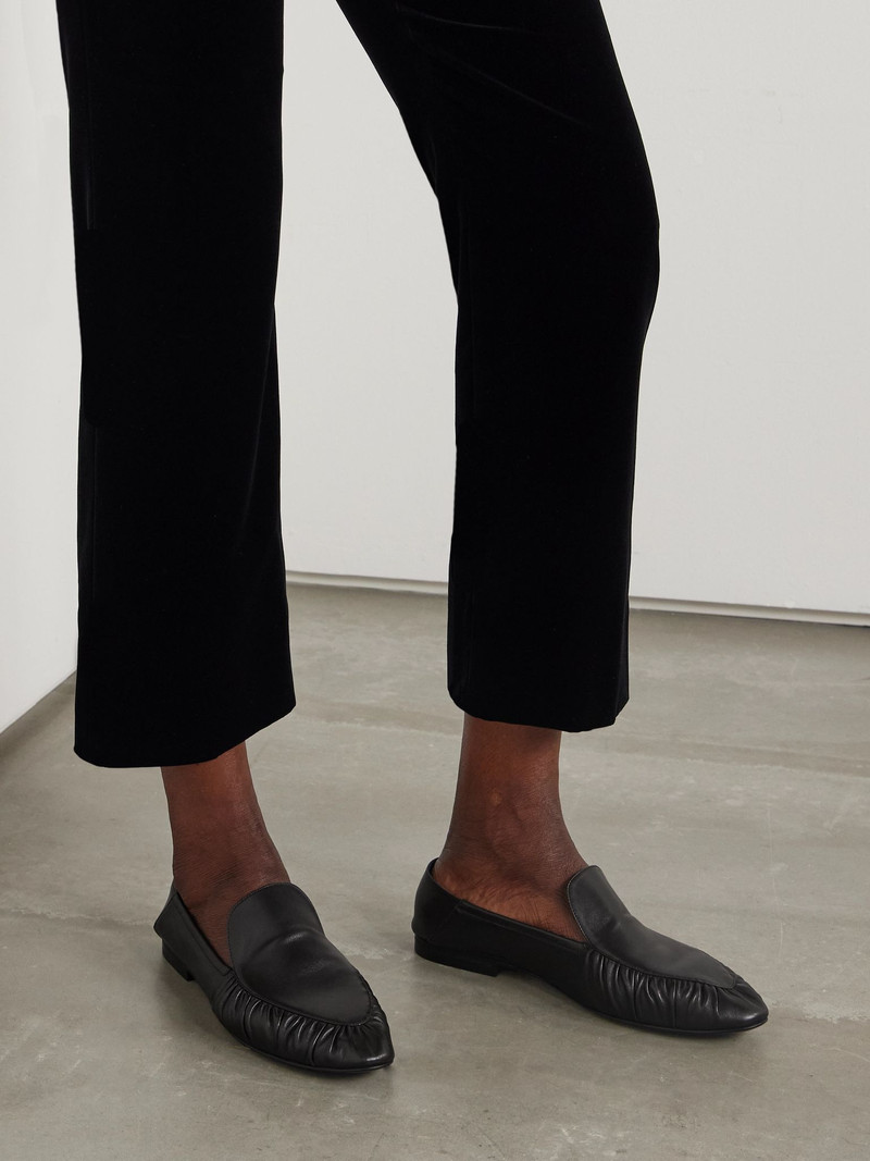 SAINT LAURENT Alain collapsible-heel gathered leather loafers Dark brown outlook