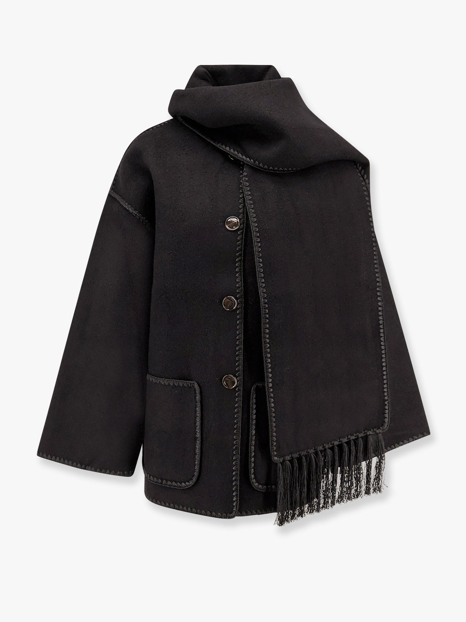Embroidered Scarf Wool Blend Jacket - 1