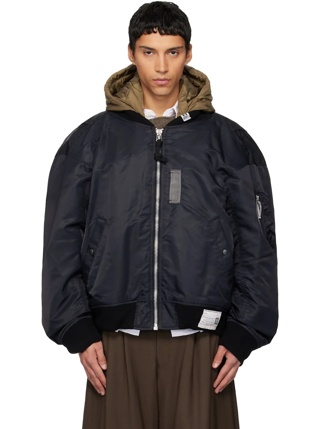 Black Extended Placket Hood Flight Jacket - 1