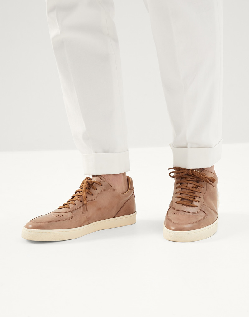 Brunello Cucinelli Dapple calfskin sneakers with natural rubber sole outlook