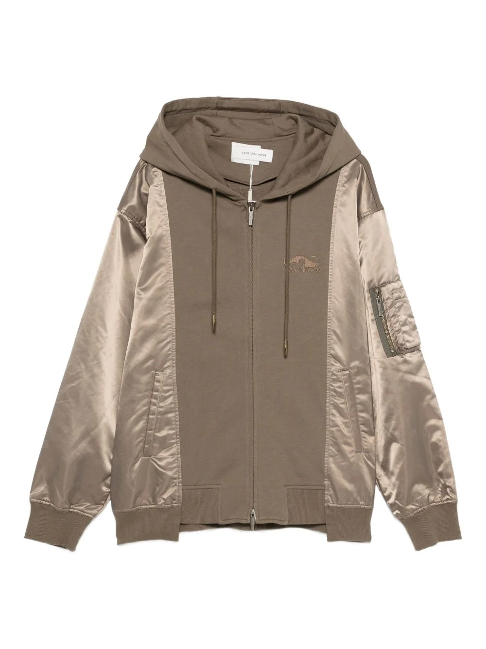 satin-panel hooded jacket - 1