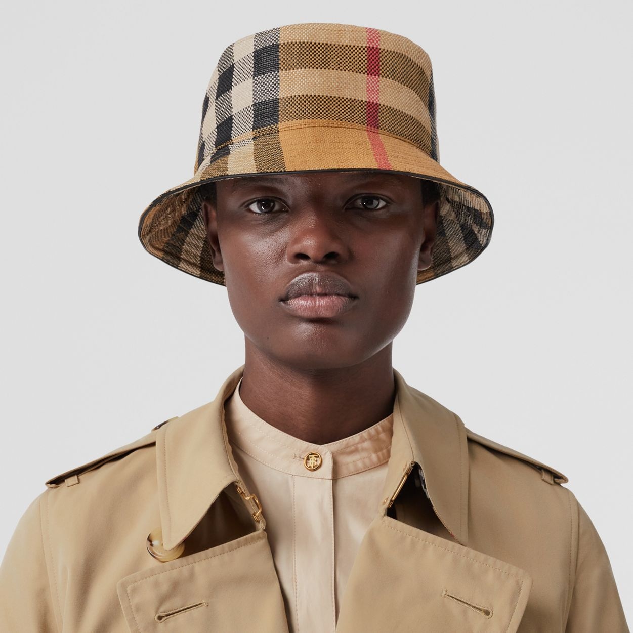 Check Faux Raffia Bucket Hat - 2