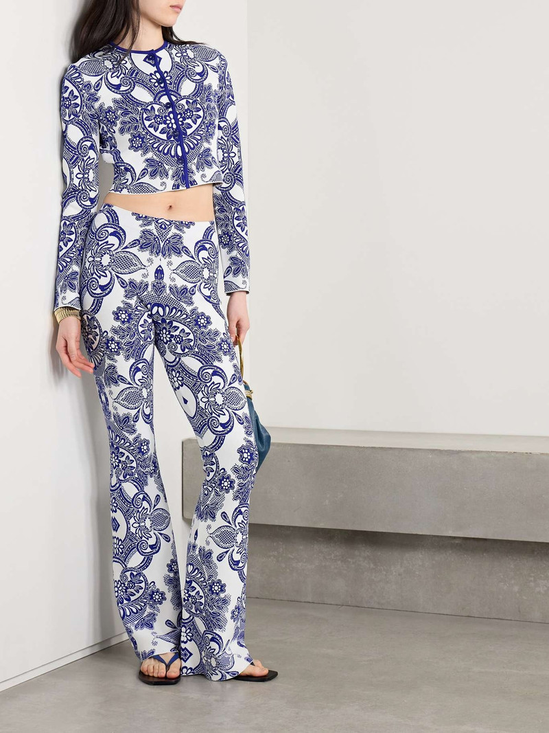 Etro Jacquard-knit flared pants Blue outlook