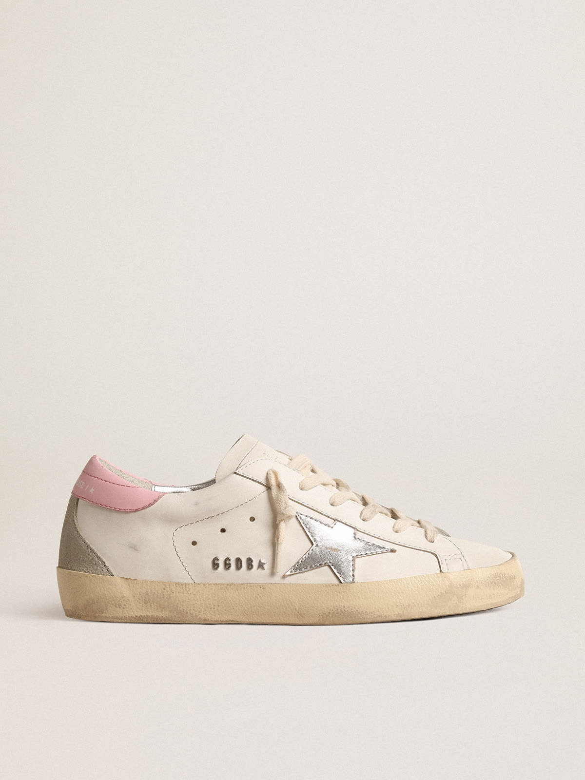 Golden ☆SUPERSTAR SILVER HEEL TAB PINK STAR SNEAKERS Golden Goose Super-Star LTD with silver leather star and