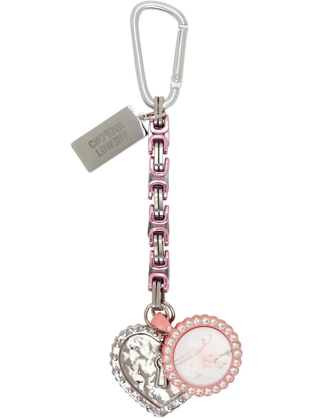 Silver & Pink Piggy Sweatheart Keychain - 1