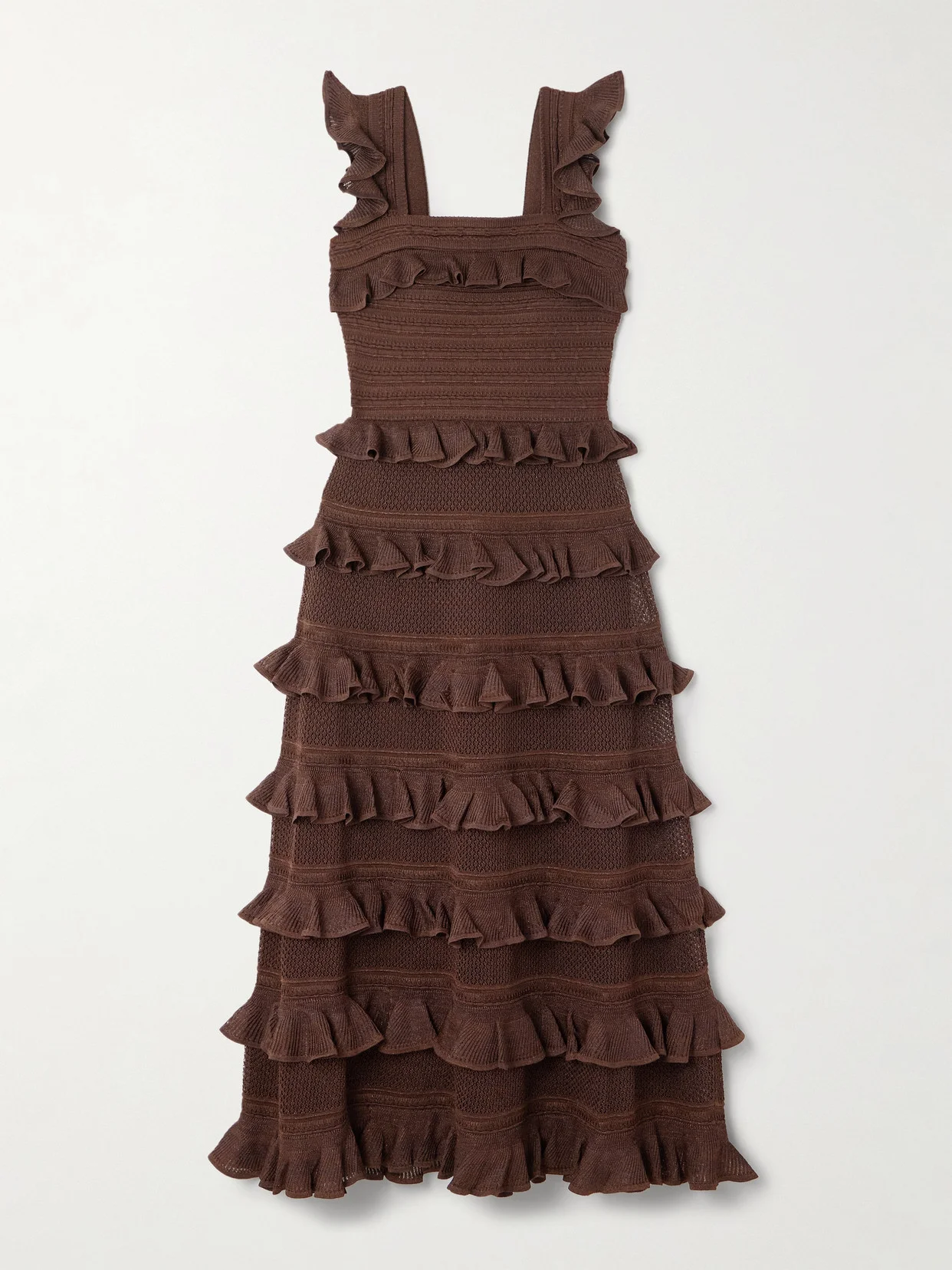 Ruffled Tiered Pointelle-knit Midi Dress - 1