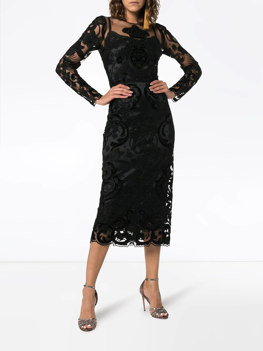 lace embellished silk midi dress - 3