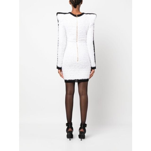 Contrasting-trim bouclé minidress - 4