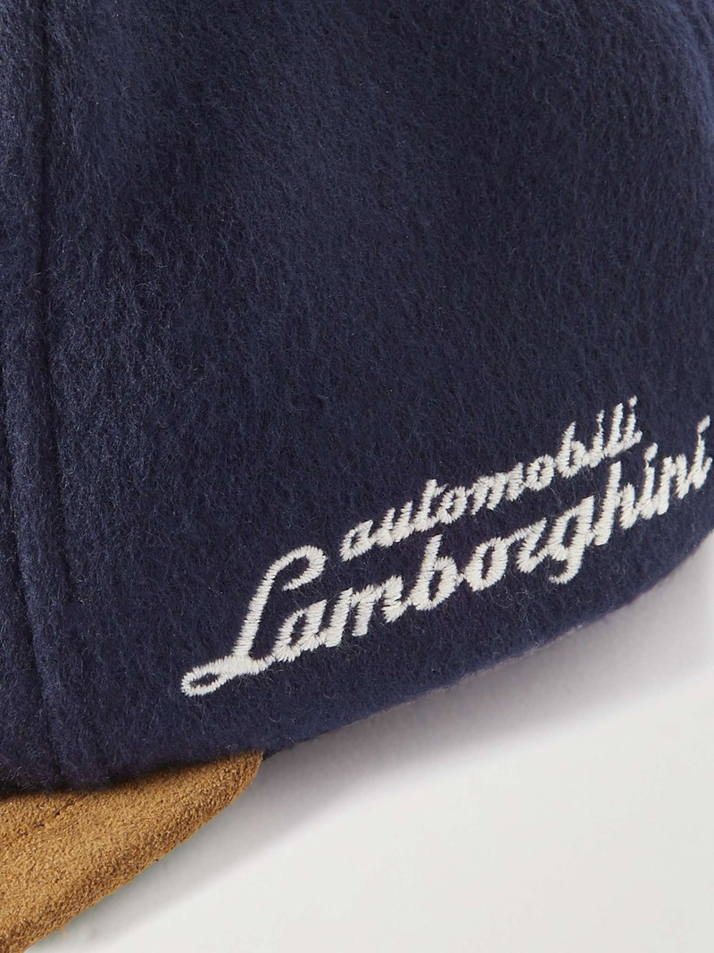 + Automobili Lamborghini Logo-Appliquéd Embroidered Suede-Trimmed Wool-Blend Trucker Cap 3