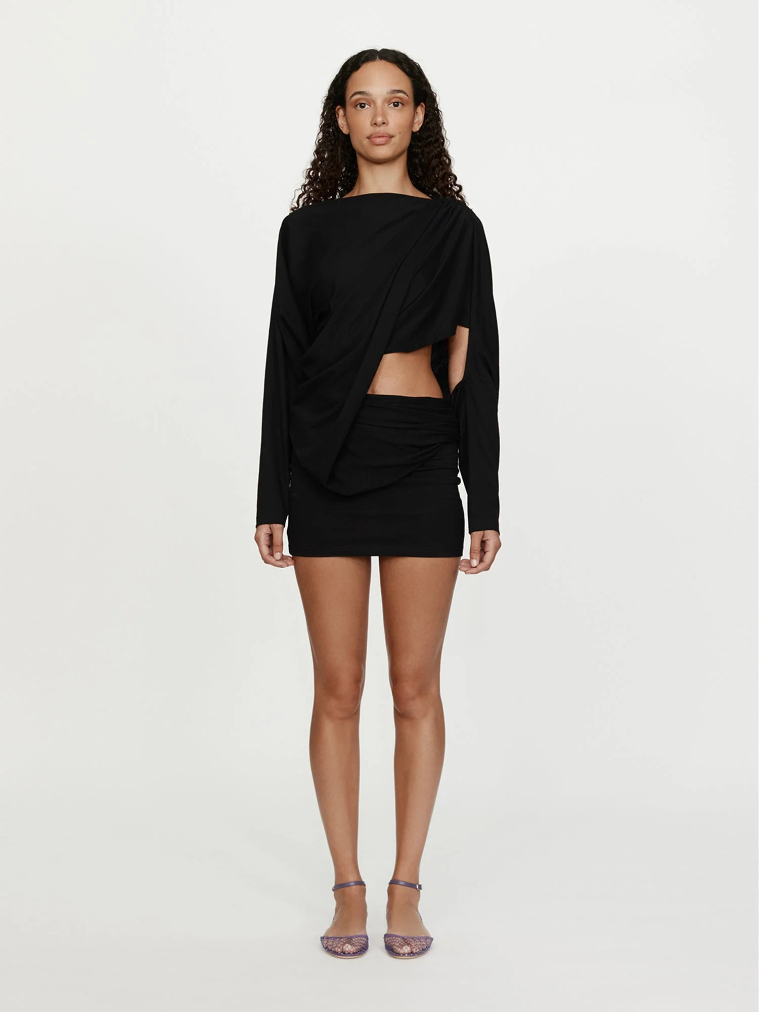 Aiba Draped Cotton Jersey Long Sleeve Dress - 1