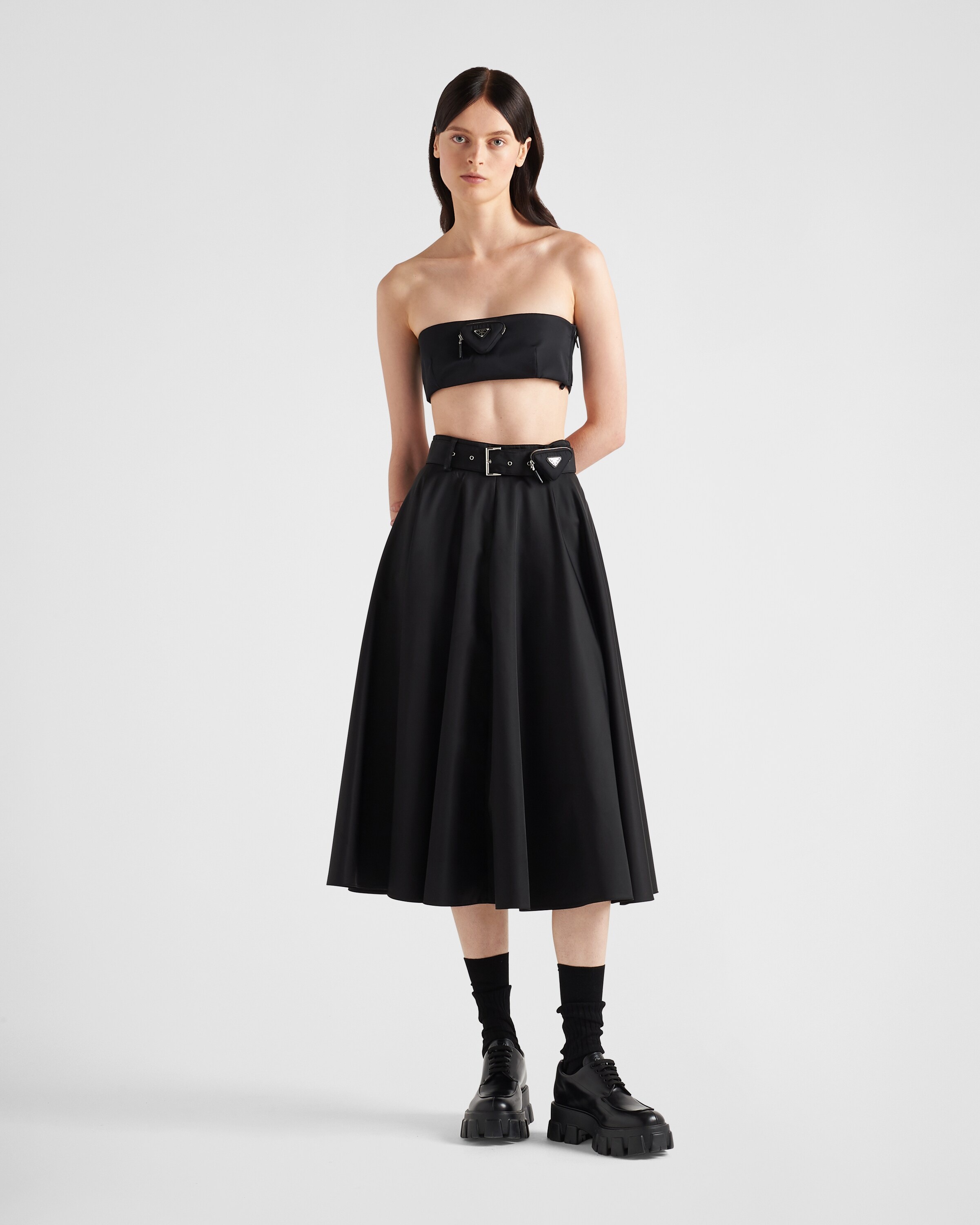 Re-Nylon pleated midi skirt in black - Prada