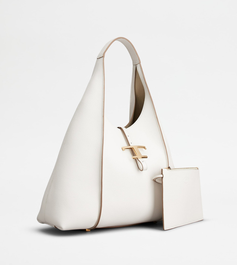 Tod's T TIMELESS HOBO BAG IN LEATHER MEDIUM - WHITE outlook