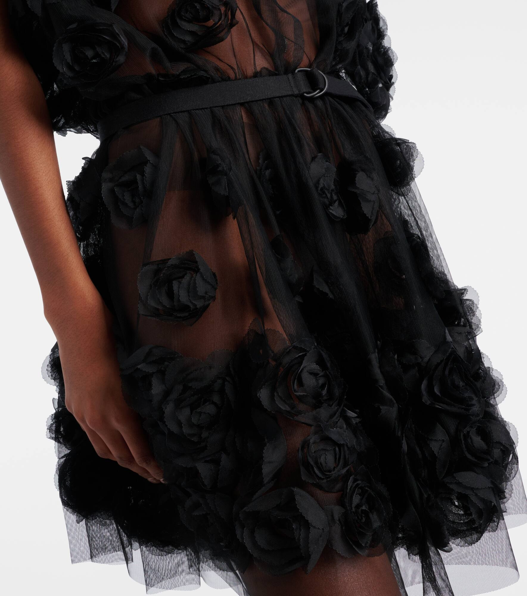Floral-appliqué belted tulle minidress - 5
