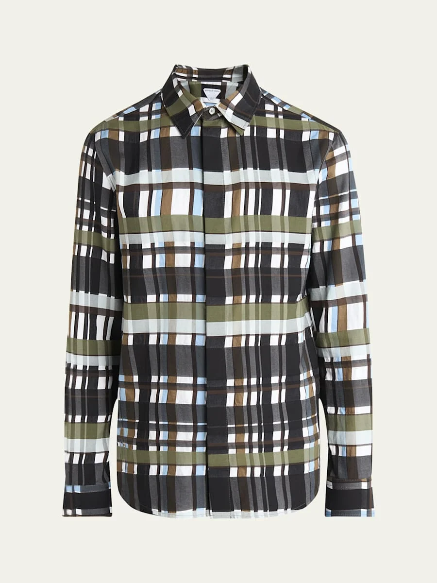 Men's Cotton Jumbo Plaid Casual Button-Down Shirt - 1