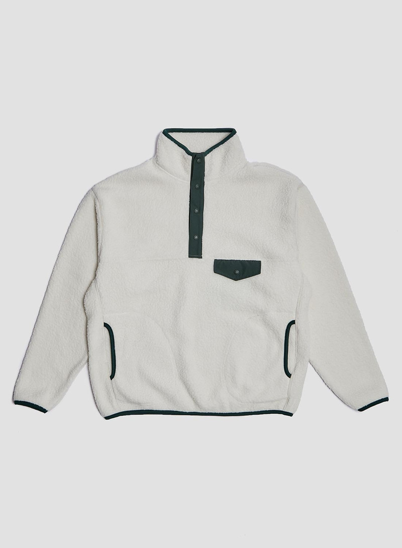 Wild Bricks Fleece Pullover in Ivory/Green 1