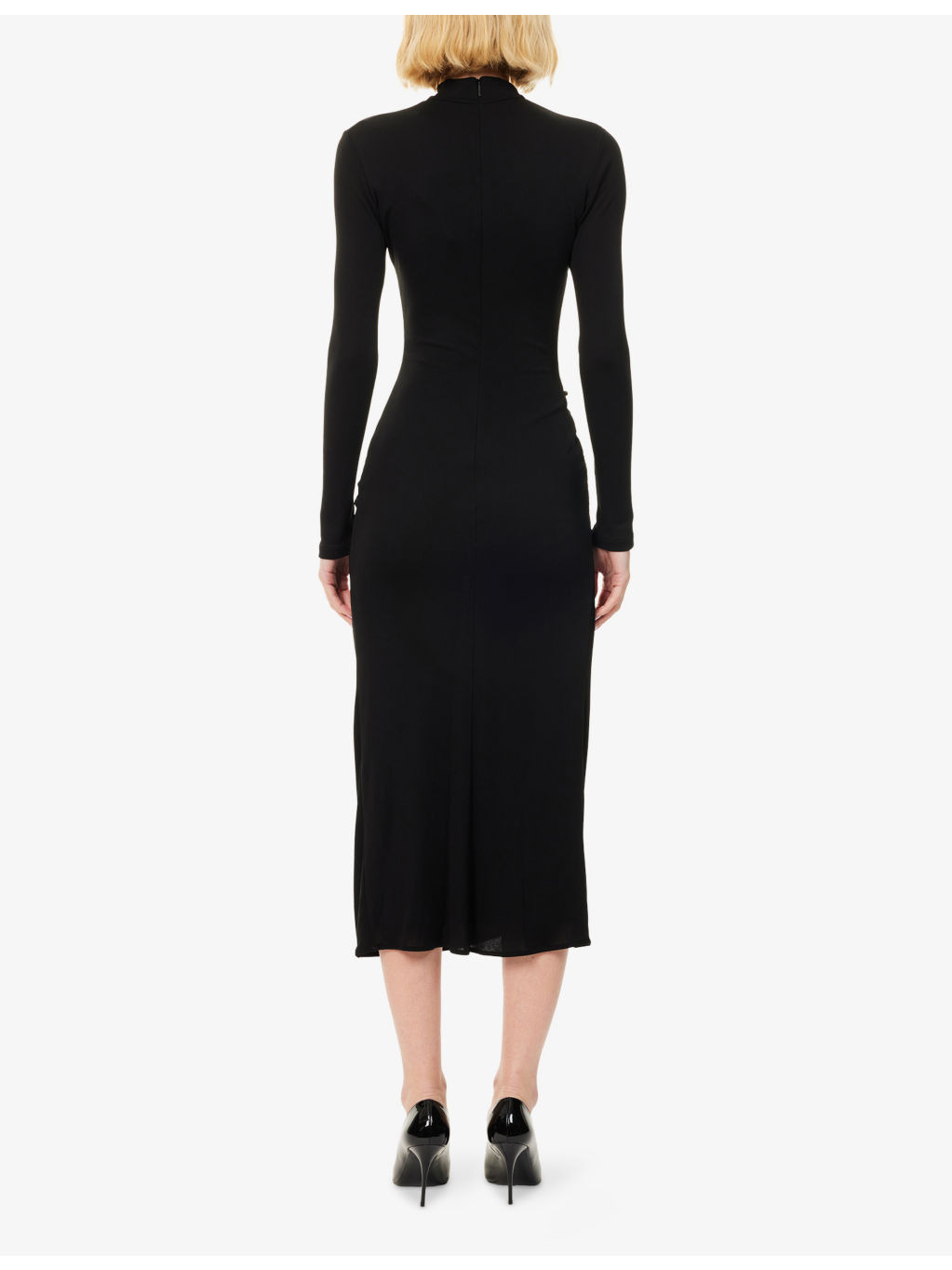 Zip-Front Bodycon Woven Midi Dress - 4