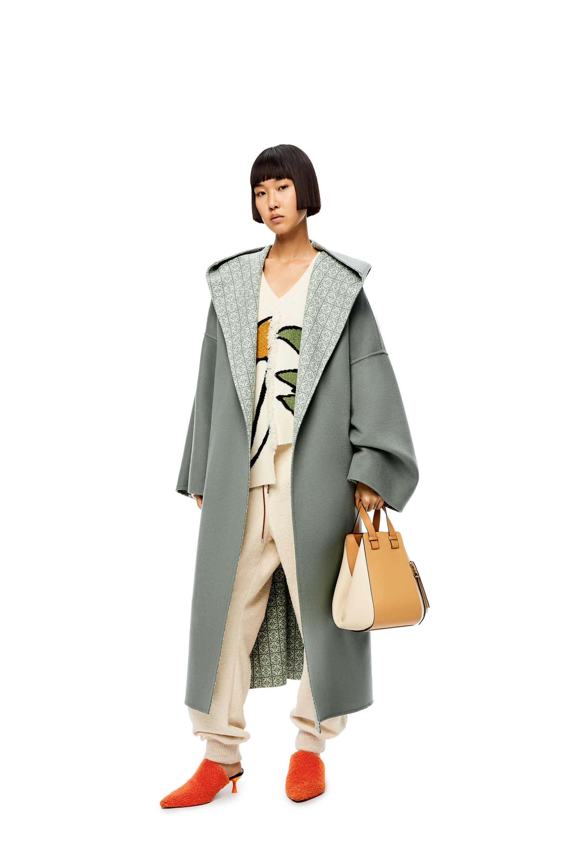 Anagram jacquard hooded coat in wool - 2