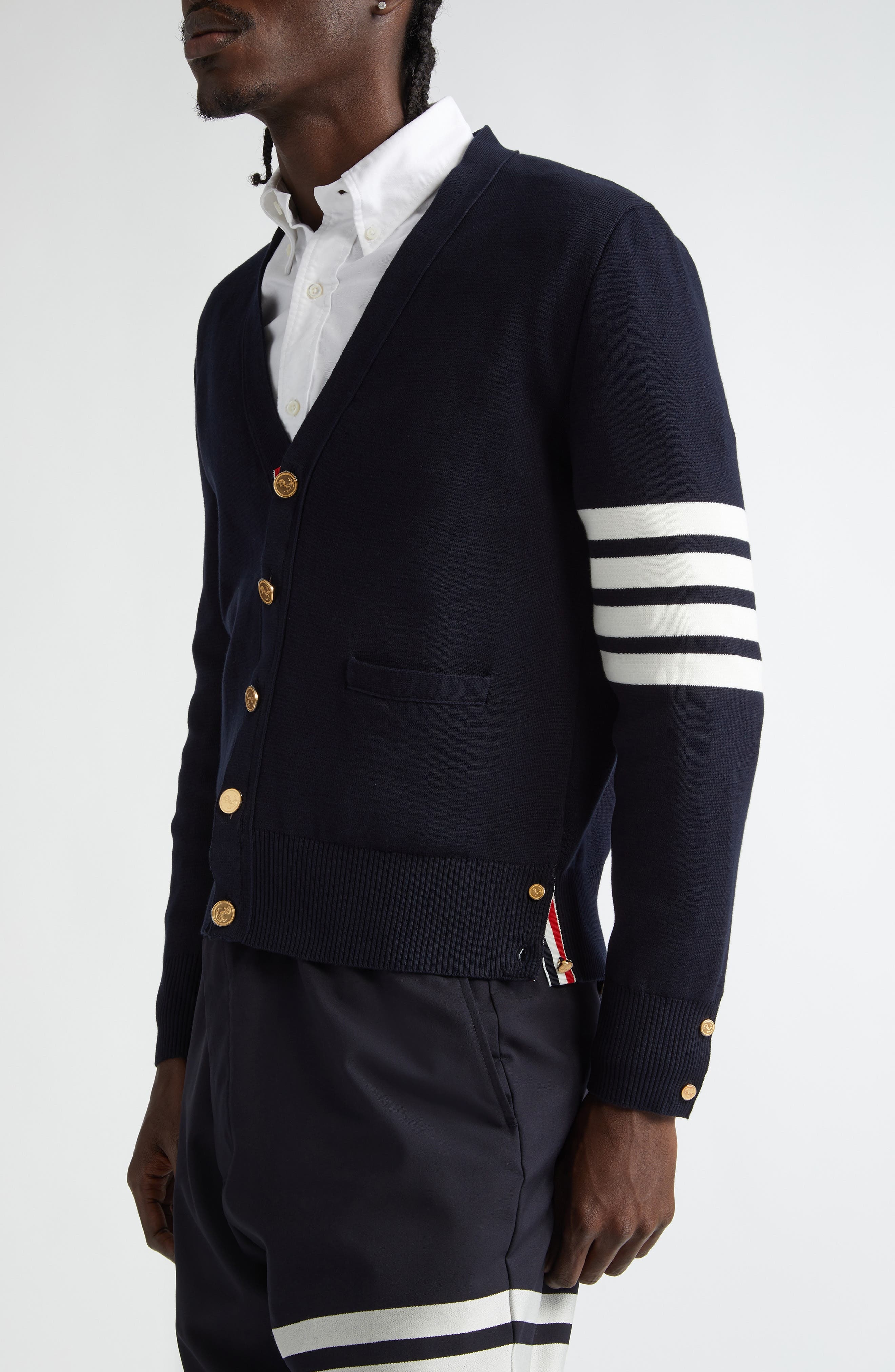 Thom Browne 4-Bar Milano Knit Cardigan in Navy at Nordstrom - 5