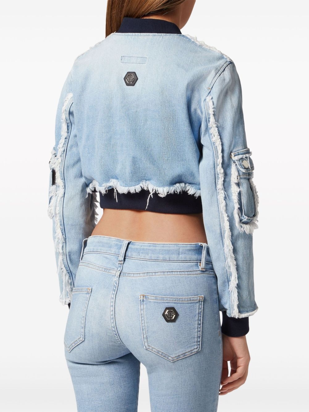 cropped denim bomber jacket - 3