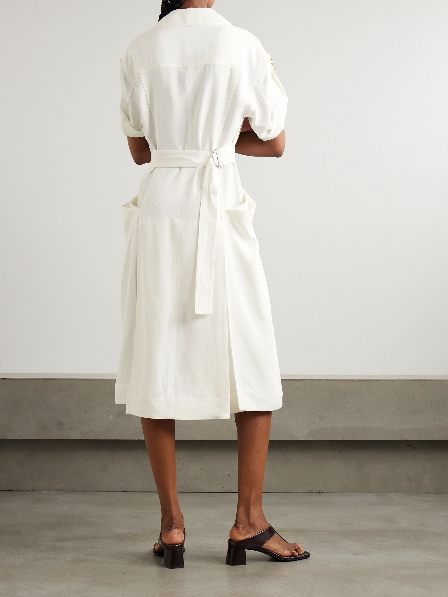 Embellished pleated woven midi dress White - 3