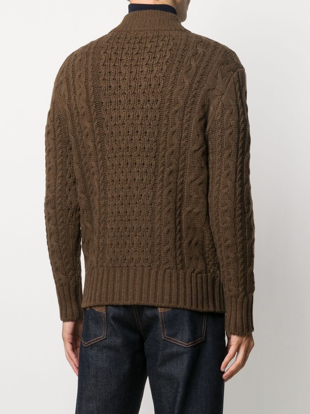 zip-through cable knit sweater - 4