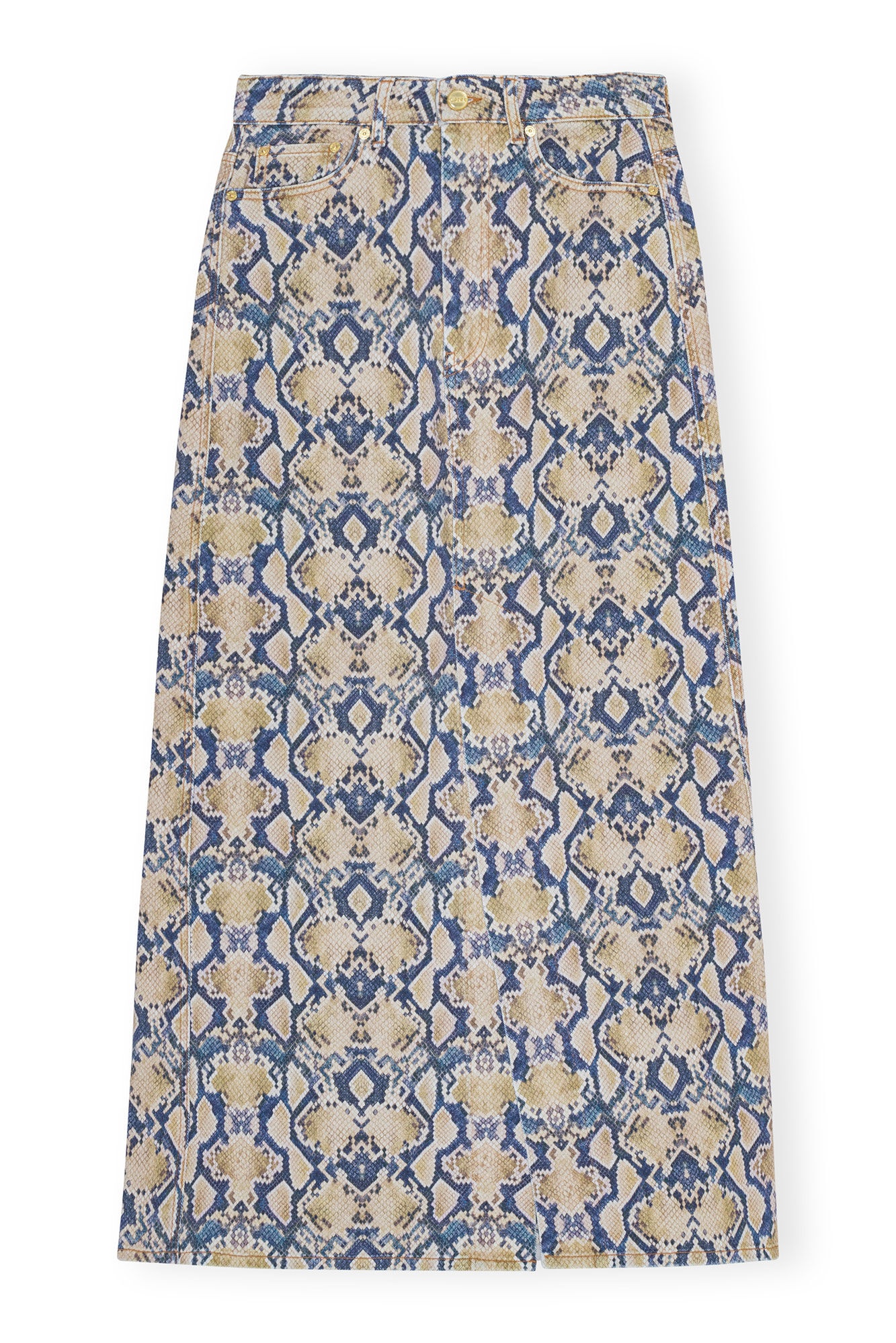 SNAKE PRINTED DENIM MAXI SLIT SKIRT - 5