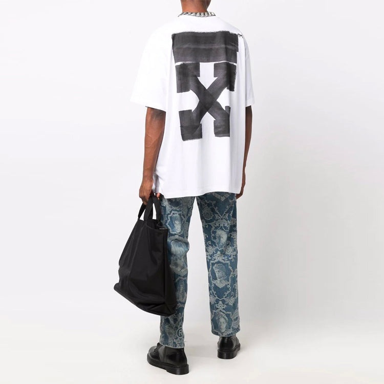Men's Off-White FW21 Round Neck Arrow Pattern Printing Short Sleeve Loose Fit White T-Shirt OMAA038F - 4