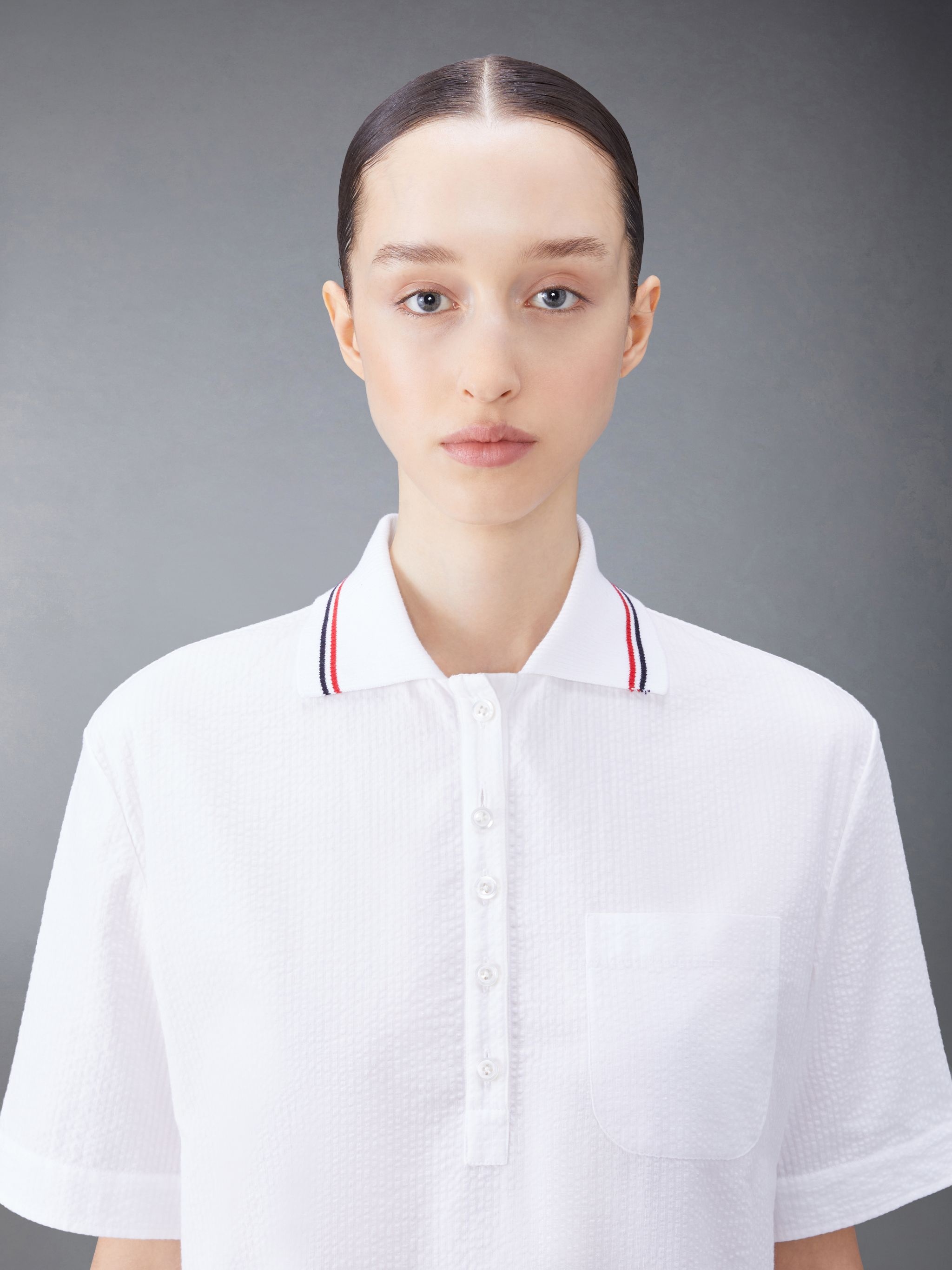RWB-stripe seersucker polo top - 5