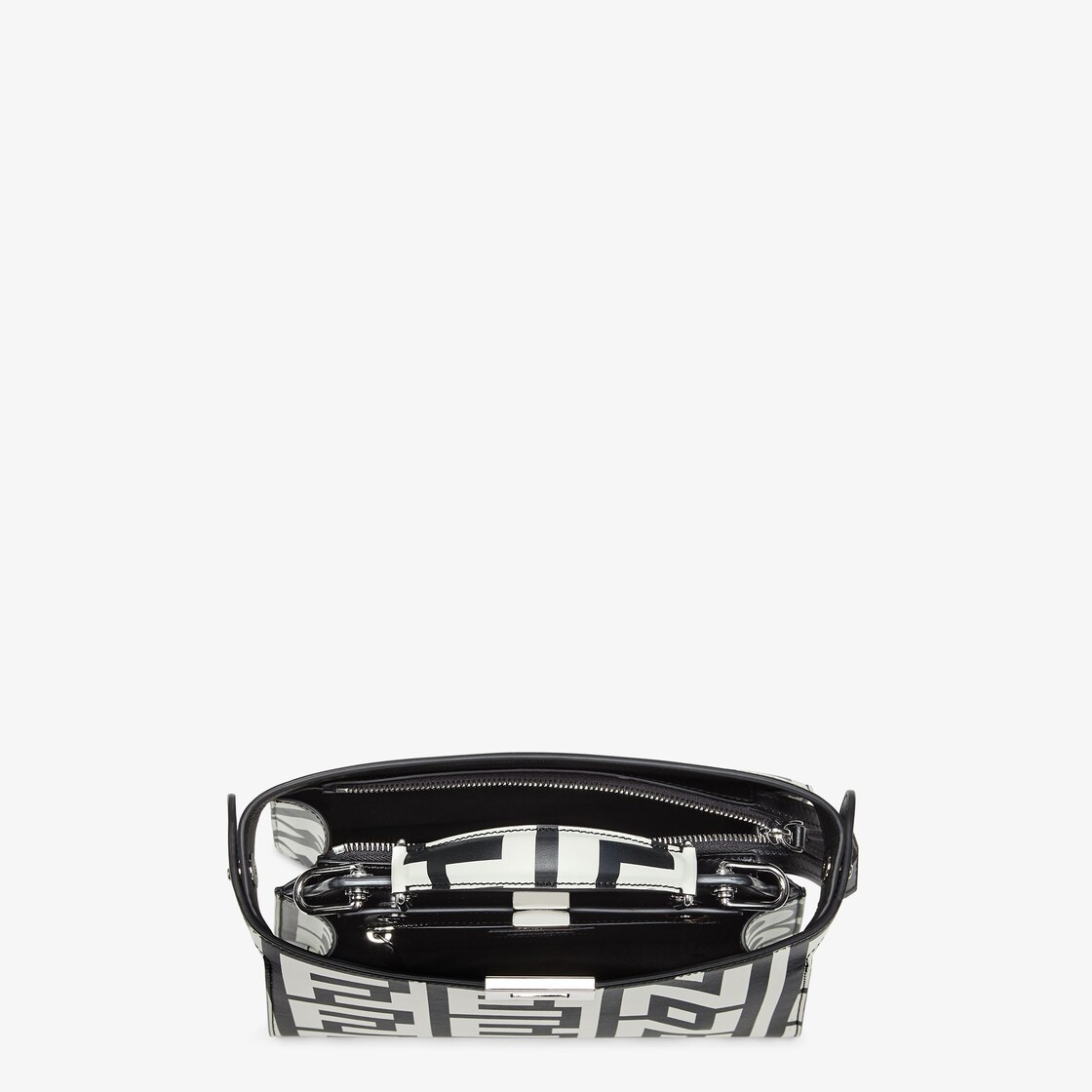 Small Peekaboo ISeeU bag made of Cuoio Romano leather, printed with the black and white Fendi Roma l - 5