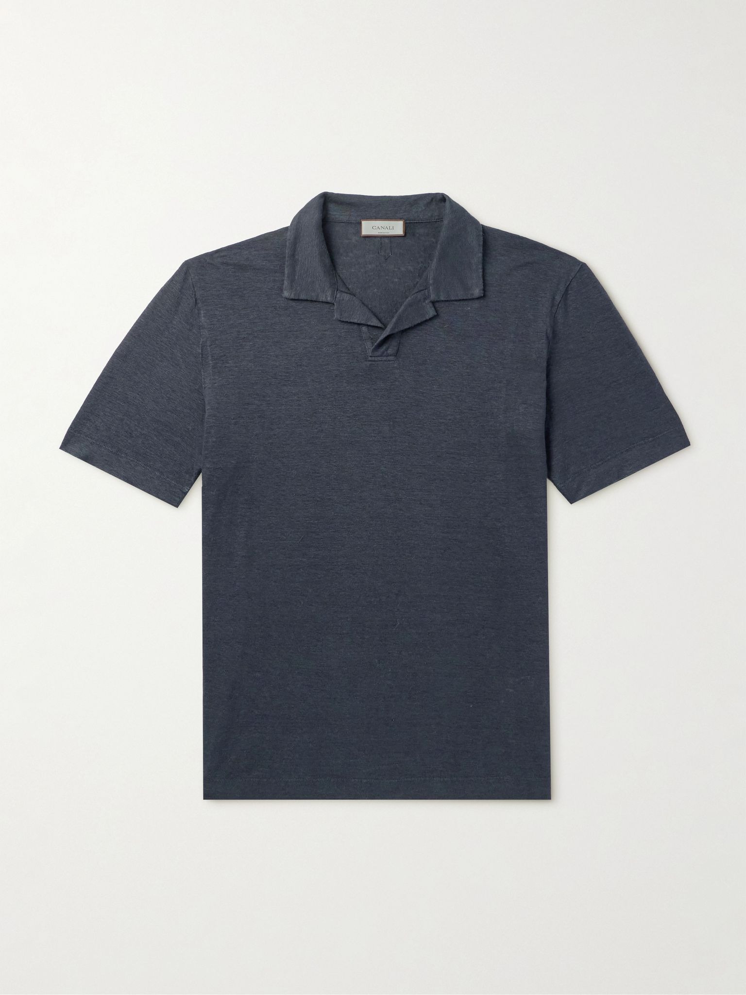 Linen Polo Shirt Navy - 1
