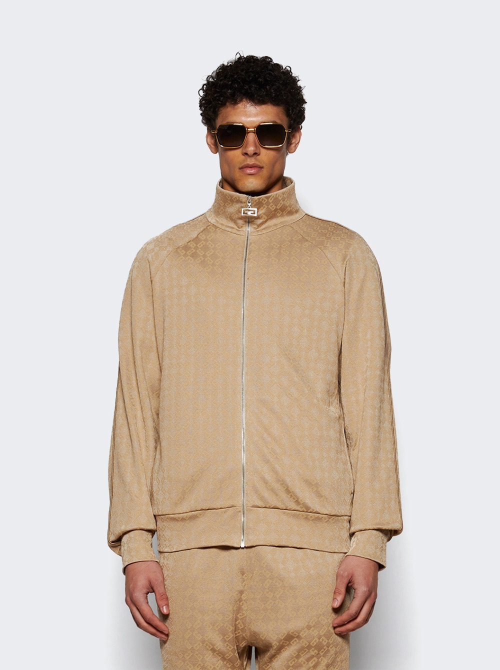 Vintage Full Zipped Tracksuit Sweatshirt Beige Cappuccino - 2