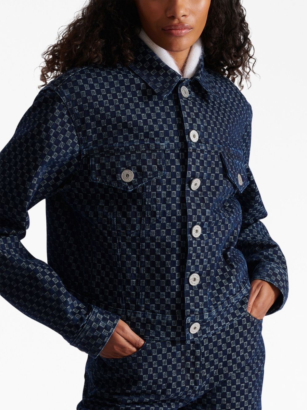 monogram-print denim jacket - 6