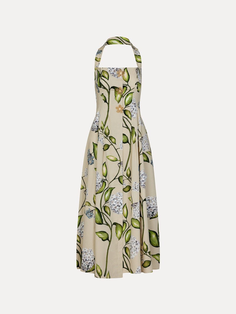PORCELAIN FLOWER COTTON POPLIN HALTER DRESS 1