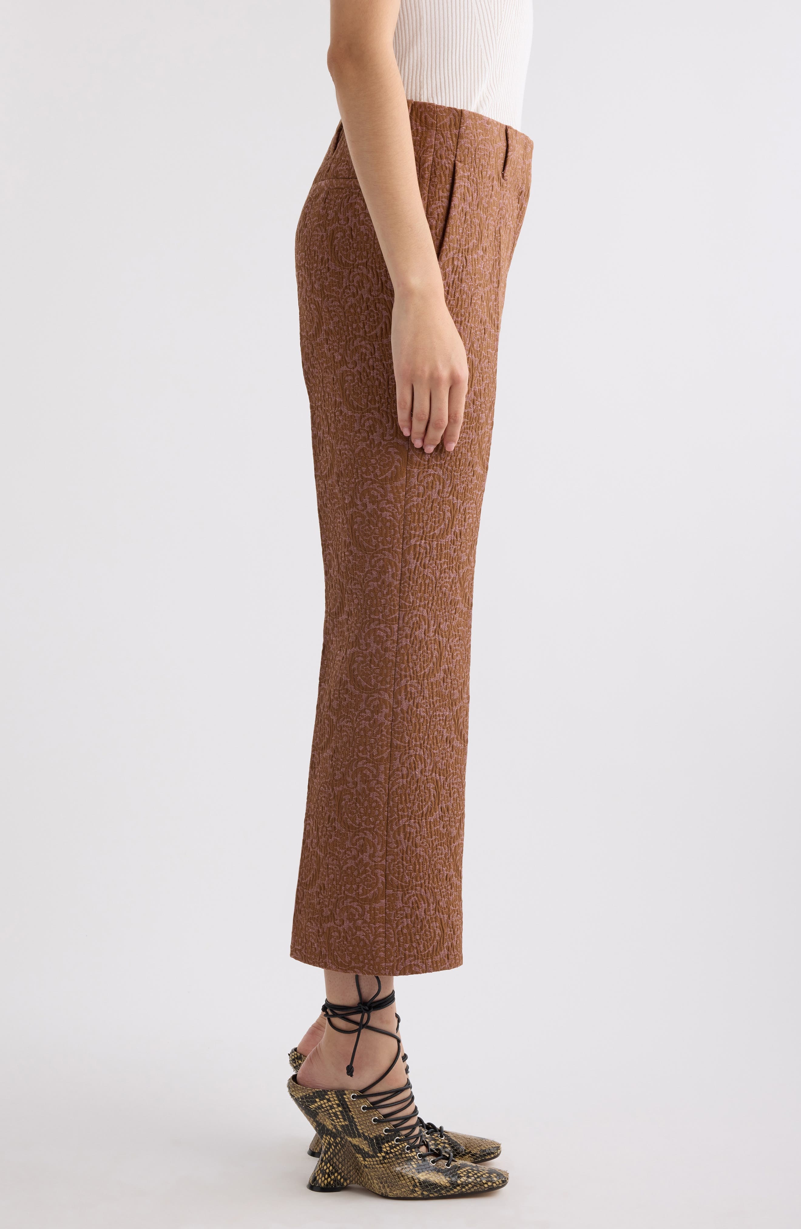 Dries Van Noten Paloma Floral Jacquard Crop Straight Leg Pants in Peach at Nordstrom - 4