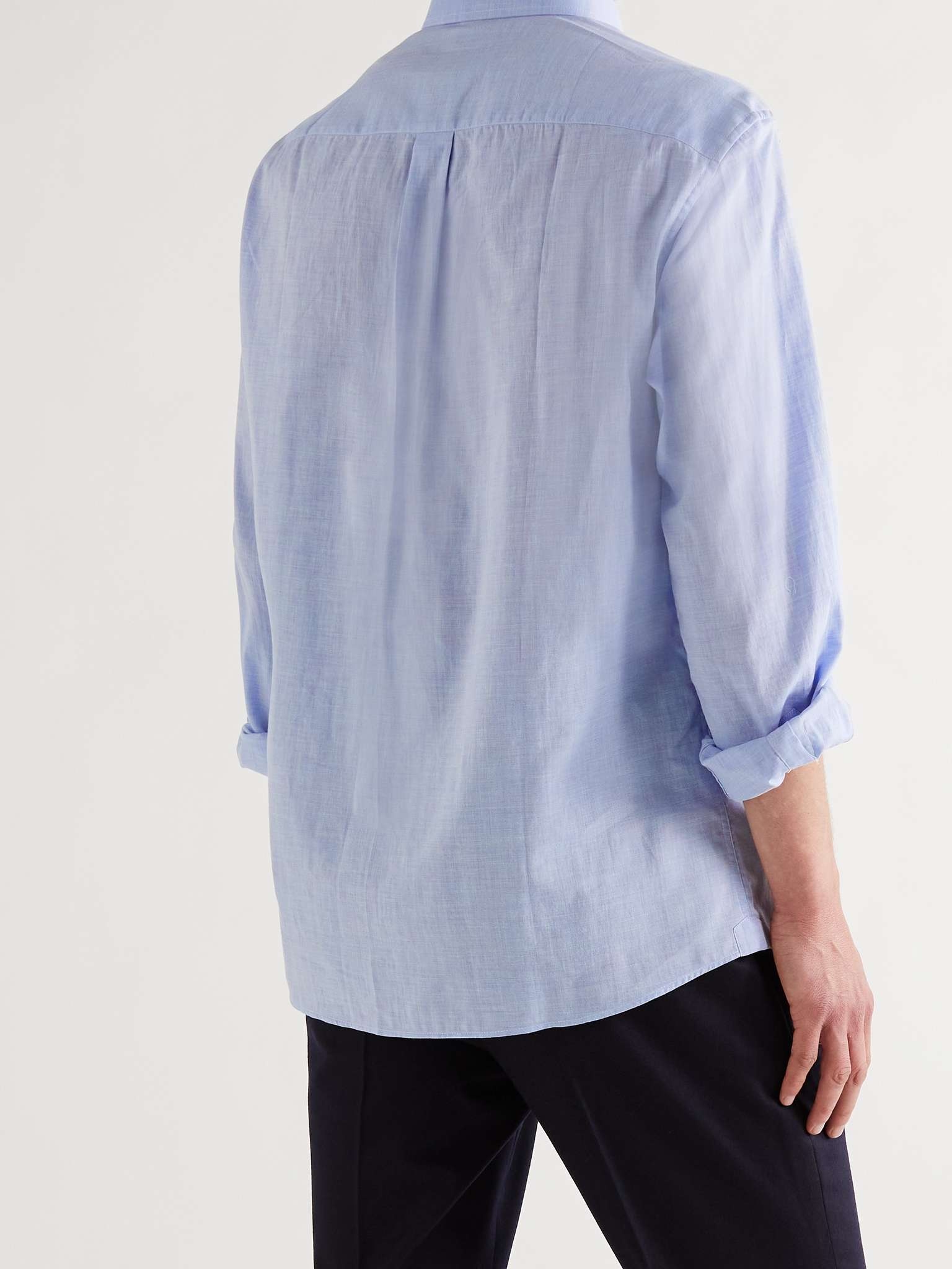 Button-Down Collar Herringbone Cotton Shirt - 6