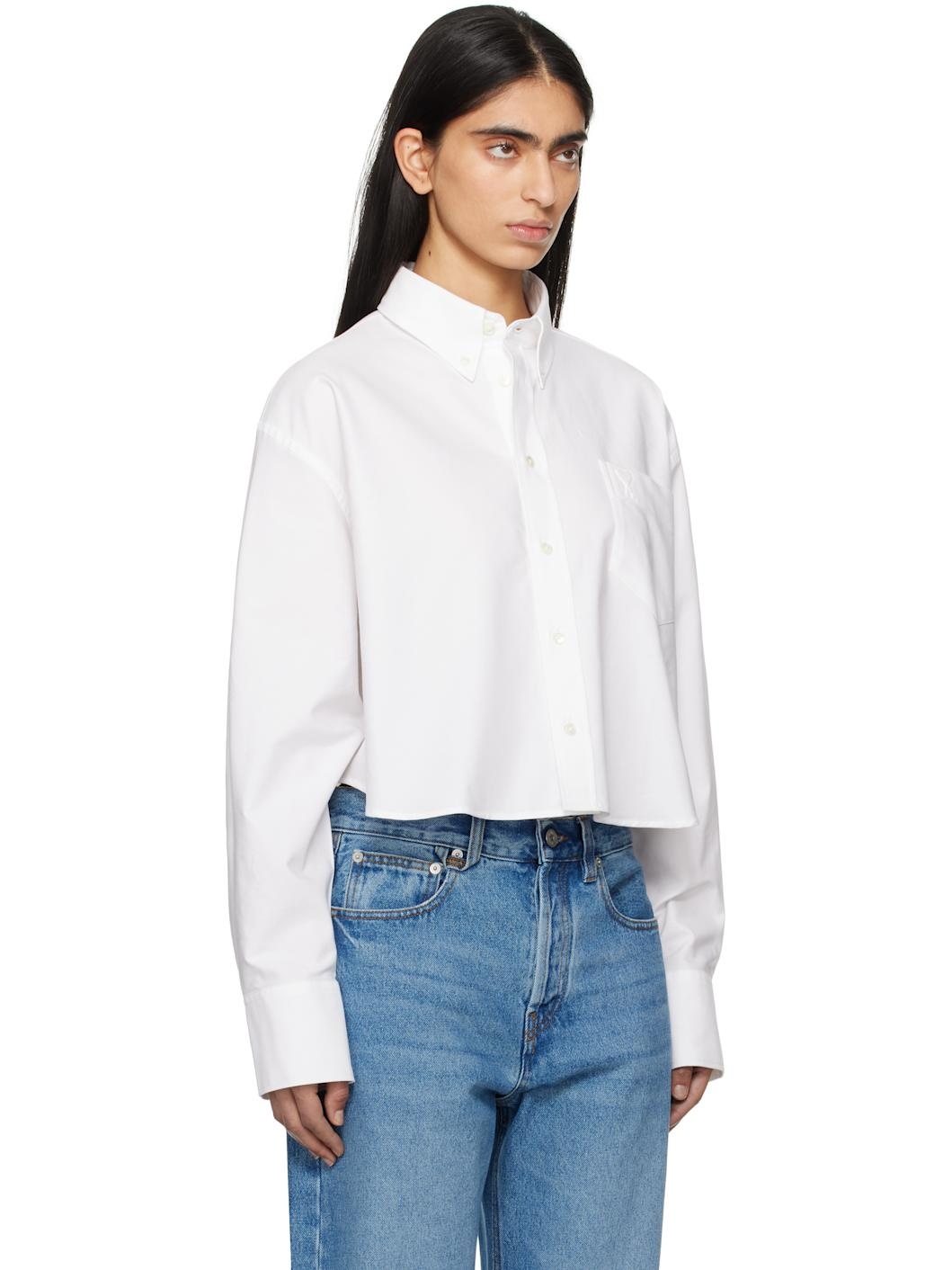White Cotton Cropped Oversized Shirt - 2