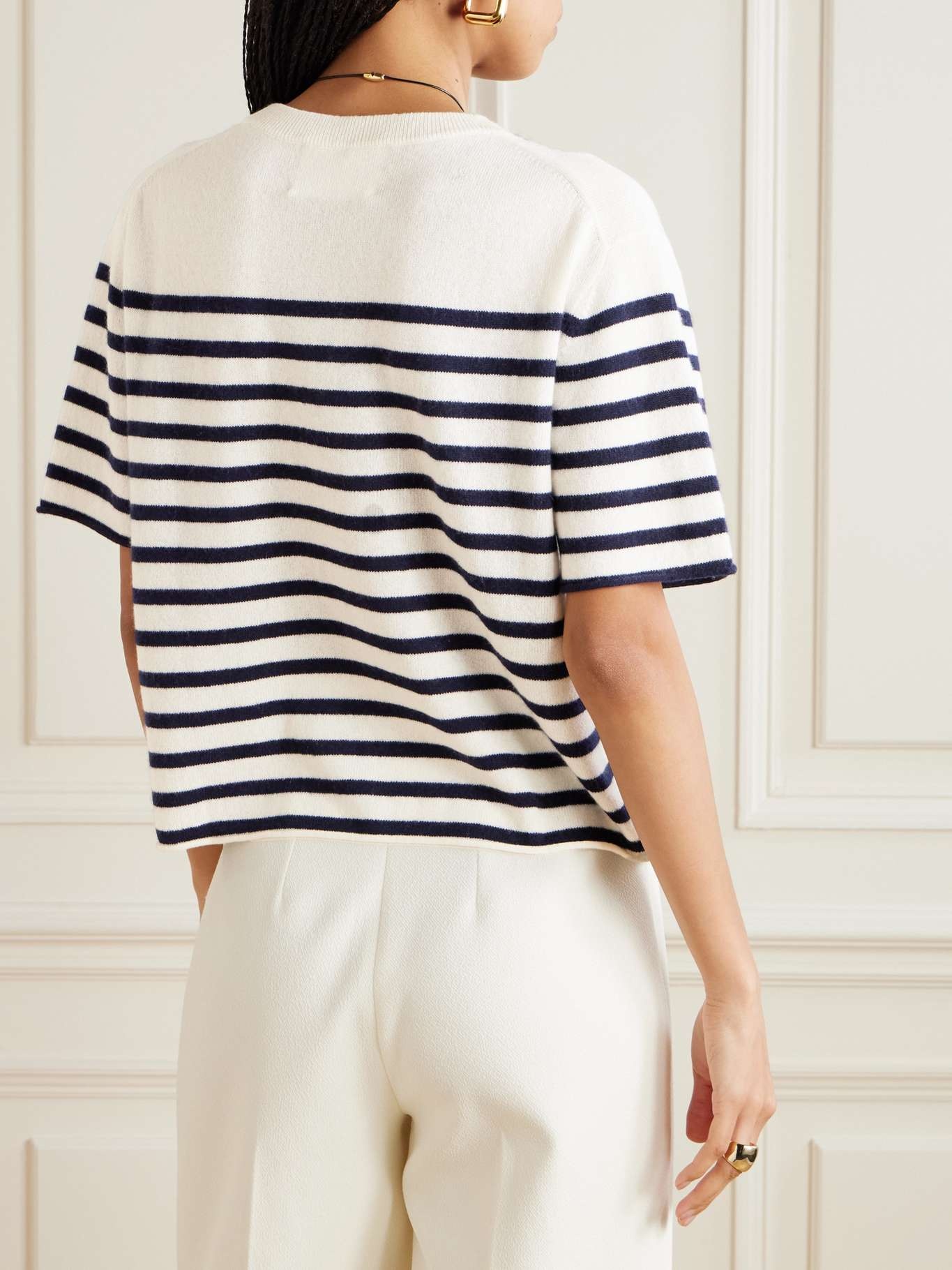 Cila striped cashmere T-shirt Cream - 3