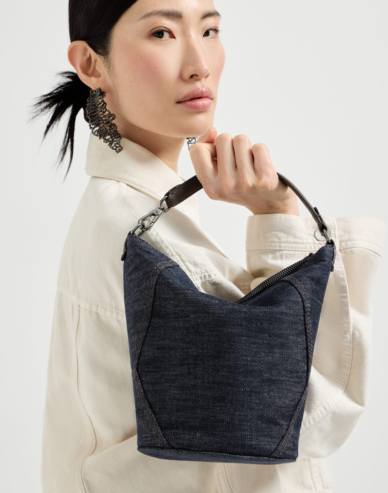 BC Duo small bucket bag in cotton denim-effect twill with monili 4